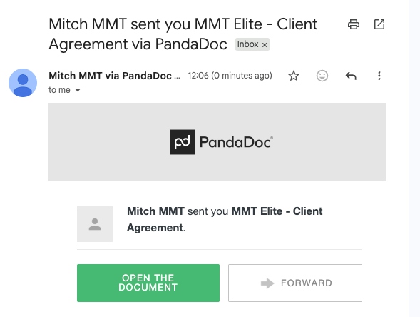 PandaDoc email showing the Open the Document button
